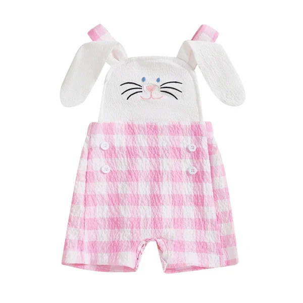 Easter Bunny Embroidered Plaid Romper Outfit