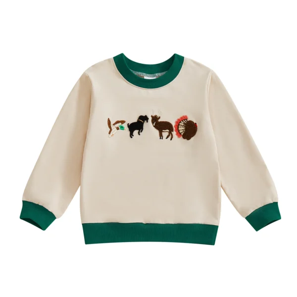 Animal Embroidered Contrast Color Pullover Sweatshirt