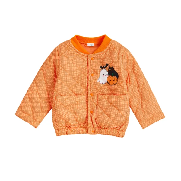 Halloween Ghost Pumpkin Print Quilted Jacket with Pockets