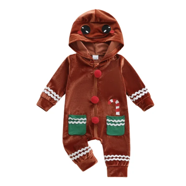 Christmas Velvet Romper with Gingerbread Man Design