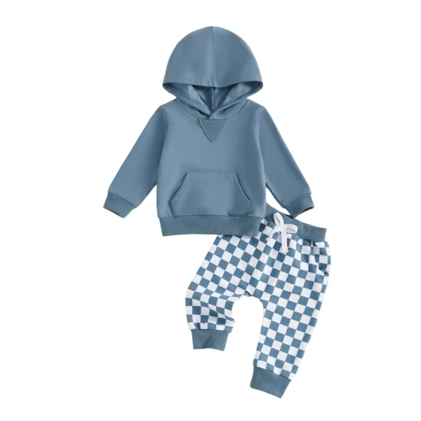 Fashionable Long Sleeve Hoodie with Plaid Pants Set