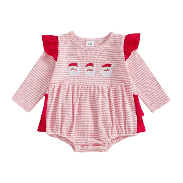 Striped Ruffle Long Sleeve Christmas Bodysuit