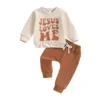 Letter Print Long Sleeve Sweatshirt and Elastic Pants Set