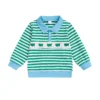Striped Fall Sweatshirt with Embroidery and Button Front