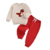 Dinosaur Embroidered Long Sleeve Sweatshirt and Joggers Set