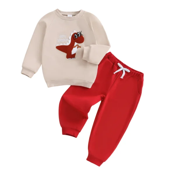 Dinosaur Embroidered Long Sleeve Sweatshirt and Joggers Set