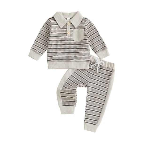 Striped Long Sleeve Pullover and Elastic Waist Pants Set
