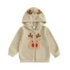 Christmas Hooded Jacket with Reindeer Embroidery