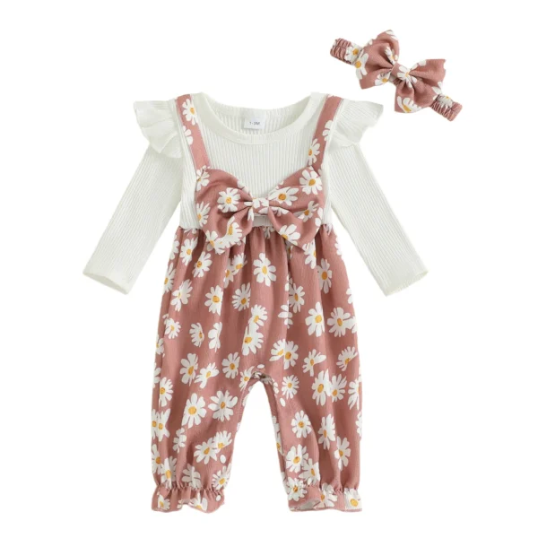Floral Print Long Sleeve Jumpsuit with Headband