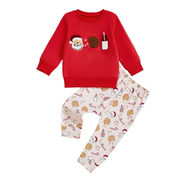 Christmas Sweatshirt and Pants Set with Santa Embroidery
