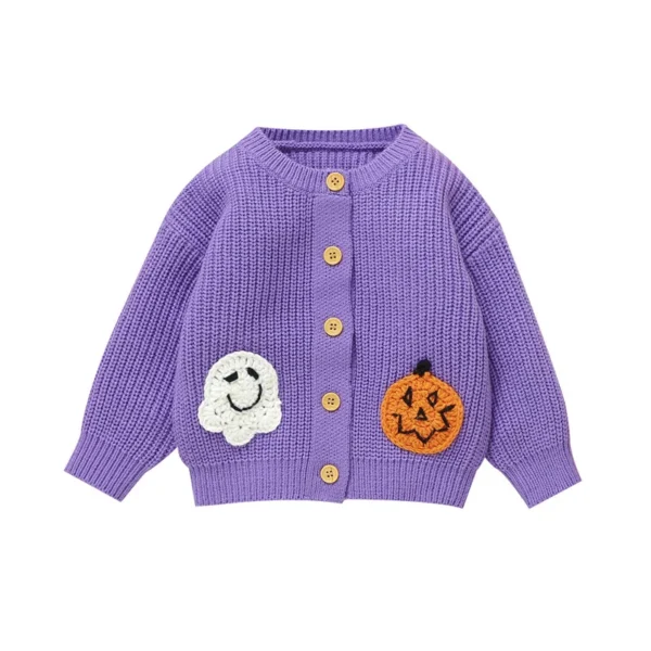 Knitted Ghost Pumpkin Embroidered Sweater Coat