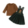 Christmas Outfit with Long Sleeve Top and Embroidered Skirt