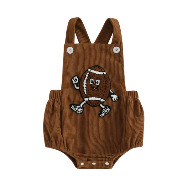 Corduroy Football Romper with Embroidery