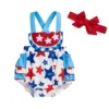 Star Pattern Ruffled Sleeveless Romper with Bow Headband Set