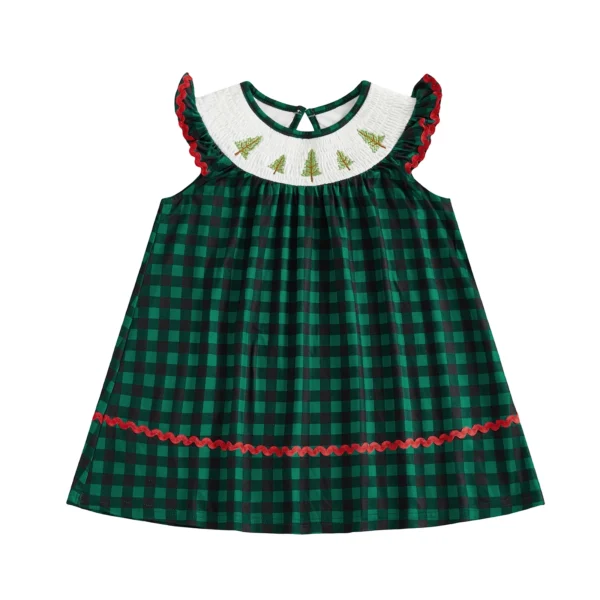 Scafe9038884b404bb5045cd147a6da50h.webp Christmas Plaid Dress with Cartoon Tree Embroidery