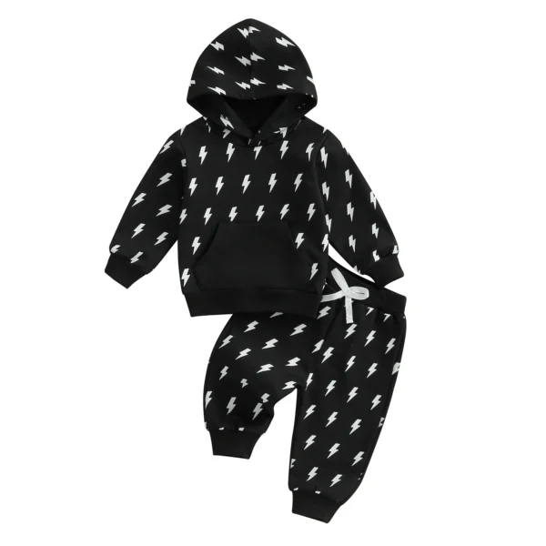 Flash Print Long Sleeve Hoodie and Elastic Pants Set