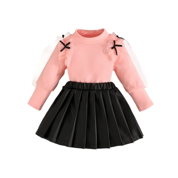 Fall Outfit with Bow Top and Pleated Skirt Set