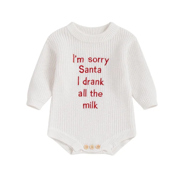 Baby Christmas Sweater Romper with Embroidered Letters