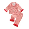 Christmas Pajamas Set with Feather Cuffs and Stripes