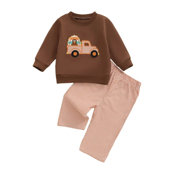Thanksgiving Turkey Truck Sweatshirt and Plaid Pants Set