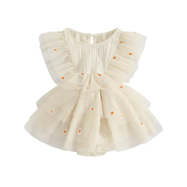 Floral Embroidery Tulle Romper Dress