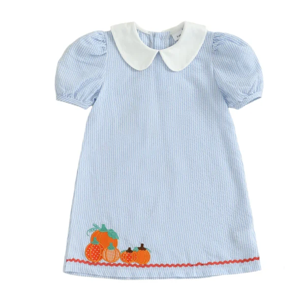 Pumpkin Embroidery Striped Halloween Dress