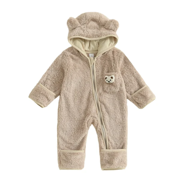 Plush Hooded Bear Jumpsuit with Zipper