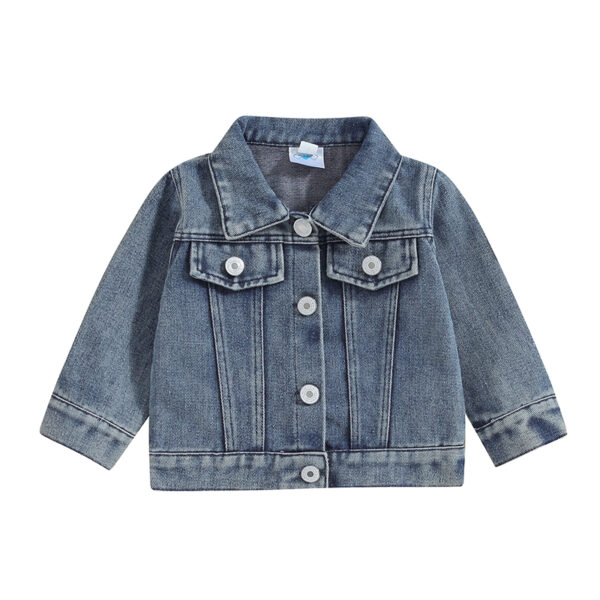 Denim Jacket with Letter Embroidery and Button-Down Closure