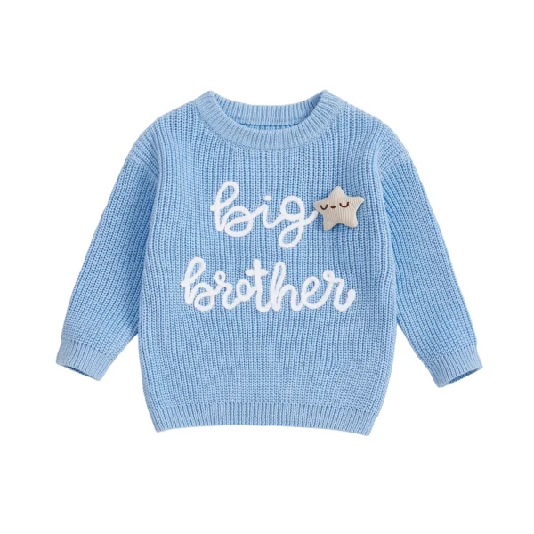 Fall Sweater with Star Decor and Letter Embroidery