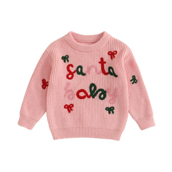Christmas Sweater with Bow Embroidery for Toddlers