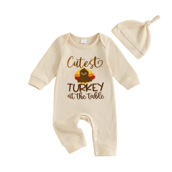 Thanksgiving Turkey Embroidered Romper with Hat Set
