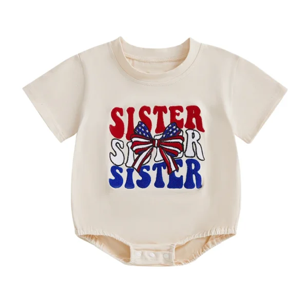 Patriotic Bow Letter Pattern Baby Romper