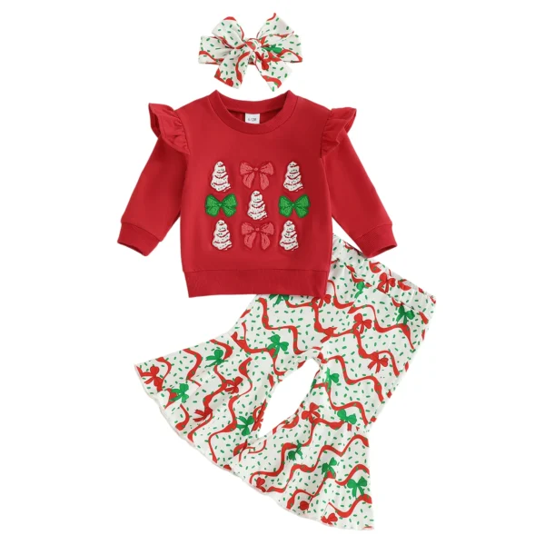 Christmas Toddler Outfit with Ruffle Sweatshirt and Flare Pants