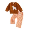 Halloween Dog Pumpkin Embroidered Sweatshirt and Plaid Pants Set