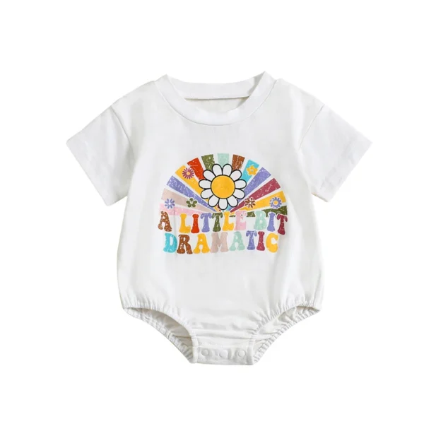 Summer Romper with Letter Print and Short Sleeves