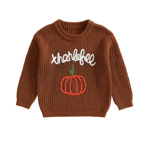 Thanksgiving Pumpkin Sweater with Embroidered Letters