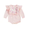 Embroidered Long Sleeve Romper with Drawstring for Infants