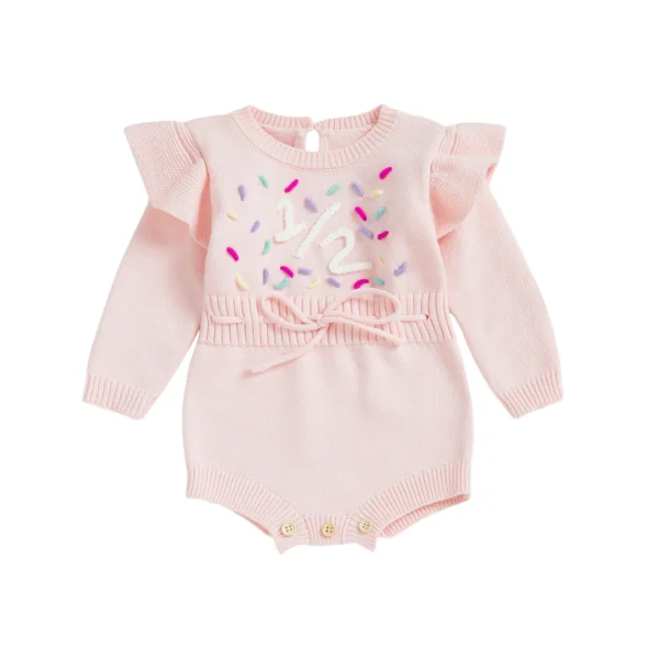 Embroidered Long Sleeve Romper with Drawstring for Infants