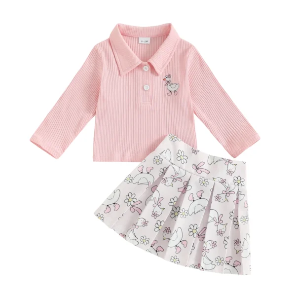 Animal Embroidery Long Sleeve Top with Floral Print Skirt Set