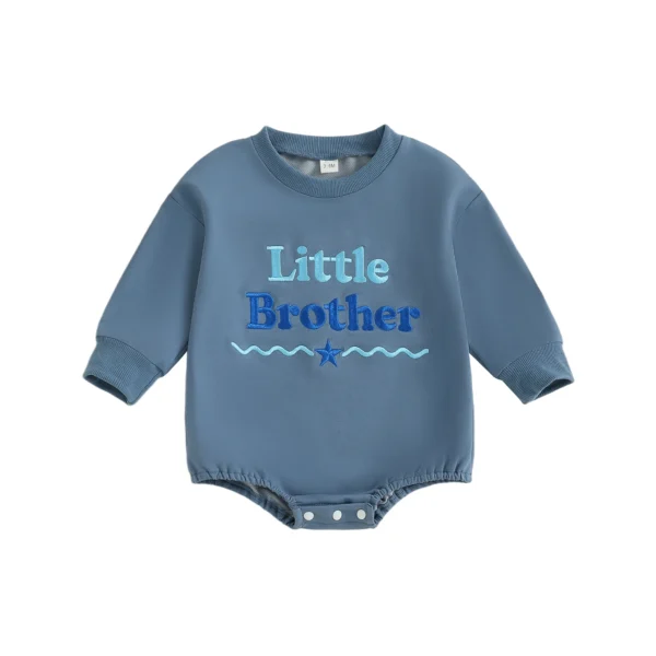 Embroidered Letter Long Sleeve Romper