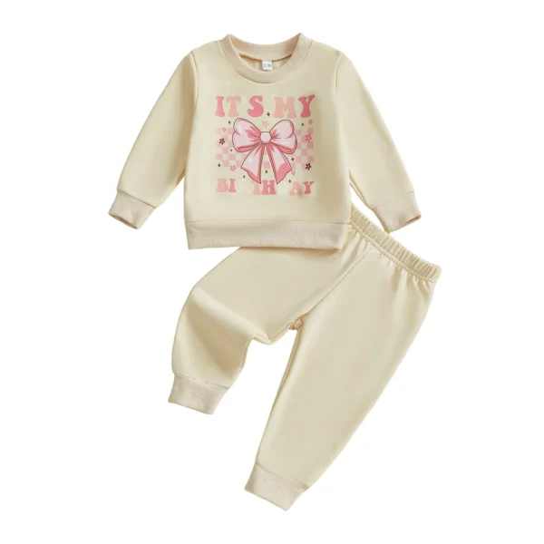 Fall Outfit Set with Letter Bow Print Sweatshirt and Pants