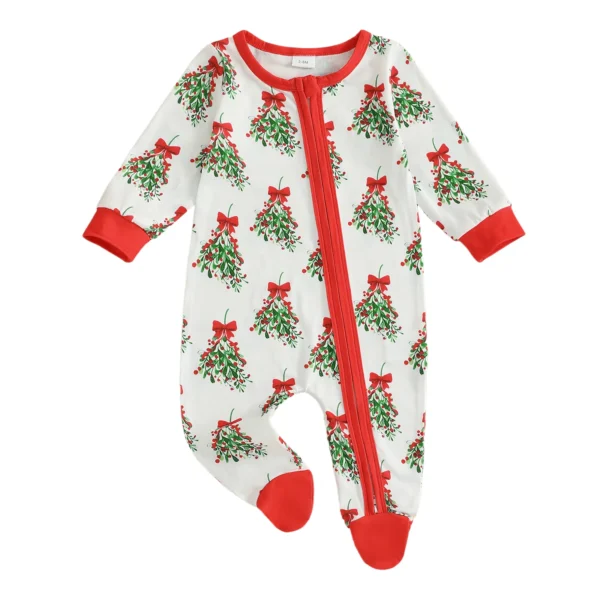 Christmas Baby Romper with Wreath and Bow Print