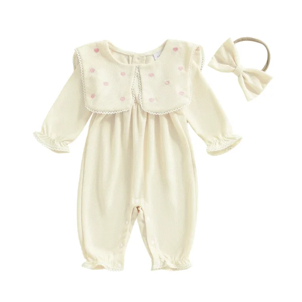 Heart Embroidery Bubble Romper with Headband