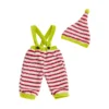 Plush Striped Christmas Overall Pants and Cap Set