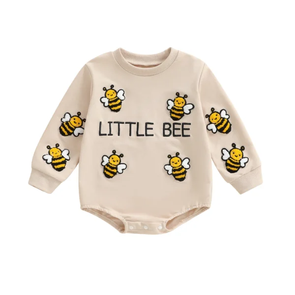 Bee Embroidered Long Sleeve Bubble Romper