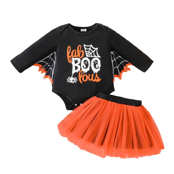 Halloween Bat Print Romper with Tutu Skirt