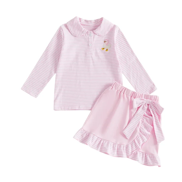 Striped Long Sleeve Top with Ruffled Skirt Set