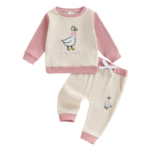 Duck Embroidery Long Sleeve Pullover and Pants Set