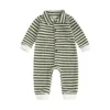 Striped Long Sleeve Baby Jumpsuit with Collar