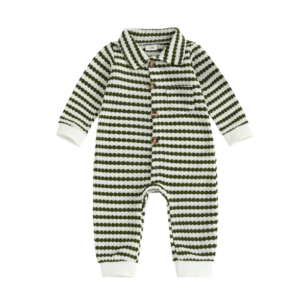Striped Long Sleeve Baby Jumpsuit with Collar